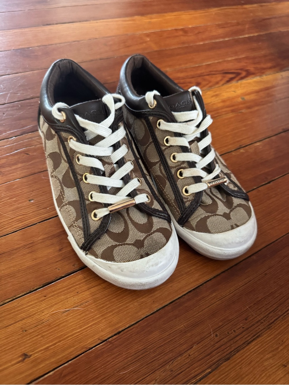 Coach Francesca Signature C Sneakers Brown Khaki Y2K A5209 Women’s 7.5B